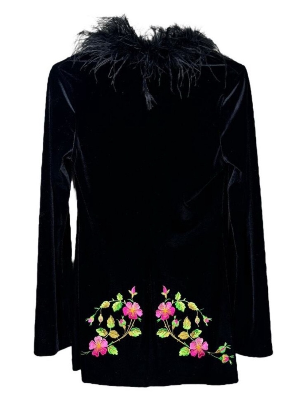 Betsey Johnson Vintage Velvet Floral Embroidered Jacket w/ Feather Trim Size S - Picture 6 of 7